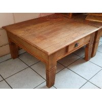 Mesa de Centro Rústica 0,80 x 0,80 com 1 Gaveta em Madeira de Demolição (Peroba Rosa) - 10046