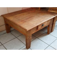 Mesa de Centro Rústica 0,80 x 0,80 com 1 Gaveta em Madeira de Demolição (Peroba Rosa) - 10046