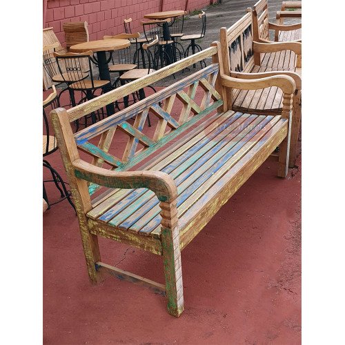 Banco "X" Rústico com Tinta 3 Lugares em Madeira de Demolição (Peroba Rosa) - 10247