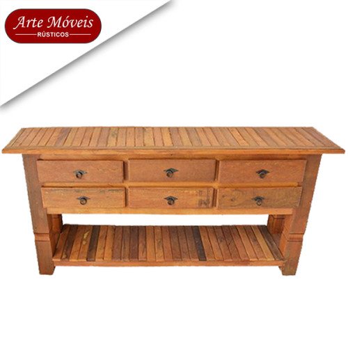 Aparador Rústico 1,80 x 0,40 com 6 gavetas em Peroba Rosa - 3277