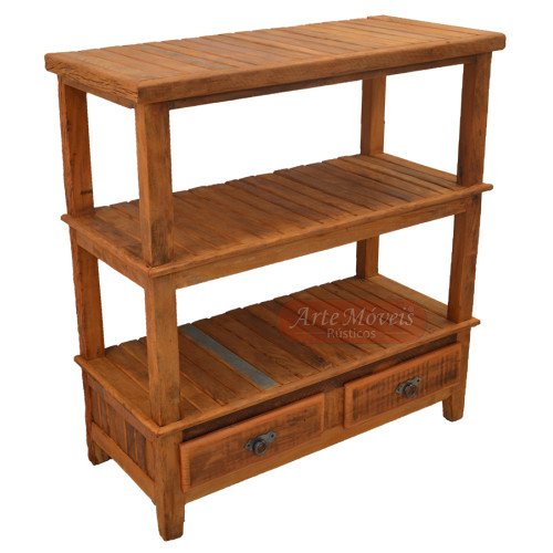 Aparador 0,95 x 0,45 Ripado com 3 tampos em Peroba Rosa - 48484