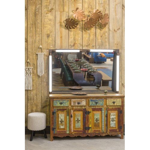 Buffet 4 Portas 1,55 x 0,90 "Entalhado" e colorido em Peroba Rosa - 47340