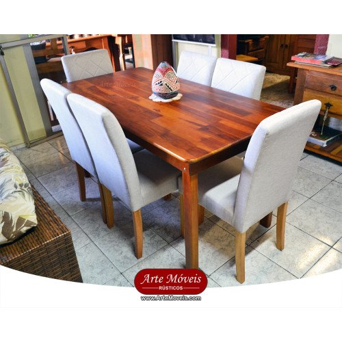 Conjunto Mesa 1,60 x 0,80 + 6 Cadeiras Estofadas - 81672