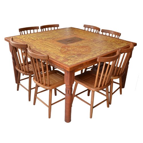 Conjunto Mesa 1,50 x 1,50 "Marchetada" com Oito Cadeiras Country G - 45681