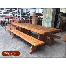 Conjunto Mesa e 2 Bancos com detalhes em ferro - 47302