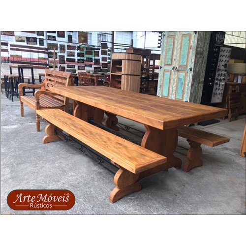 Conjunto Mesa e 2 Bancos com detalhes em ferro - 47302