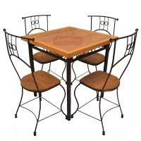 Conjunto de Mesa Quadrada com 4 cadeira de ferro com madeira - 47494