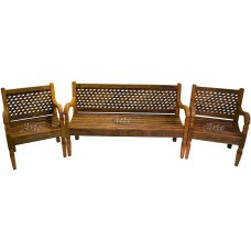 Conjunto Banco Entreliço 3 Lugares Rústico com 2 Poltronas em Peroba Rosa - 4761