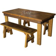 Conjunto Mesa 1,60 x 0,80 + 2 Bancos em Madeira de Lei - 5004