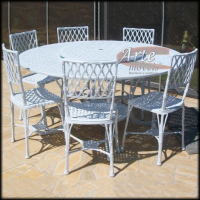 Conjunto Mesa 1,50 Ø com 6 Cadeiras "Bambu" em Alumínio Fundido Branco - 5055