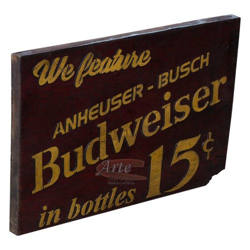 Placa "Budweiser 15 ¢" Vermelha em Madeira - 5222