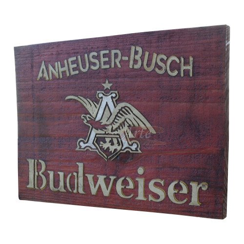 Placa "Budweiser Anheuser" Vermelha em Madeira - 5248