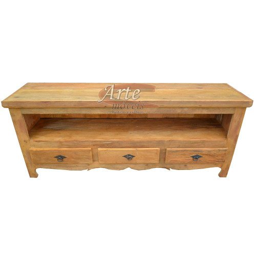 Rack 1,50 x 0,42  Rústico Mineiro 3 Gavetas em Peroba Rosa - 1929