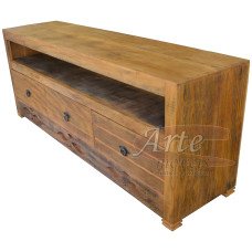 Rack 1,50 x 0,40 Rústico Entalhado 3 Gavetas em Peroba Rosa - 4176-2
