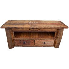 Rack Tora 1,60 x 0,50 Rústico 2 Gavetas Entalhado em Peroba Rosa - *4955