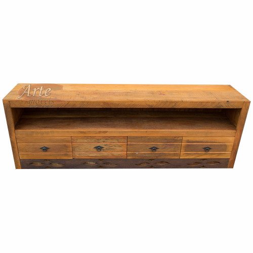 Rack Entalhado 1,80 x 0,40 Rústico 4 Gavetas em Peroba Rosa - 5089