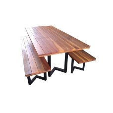 Mesa Retangular 2,00 x 0,90 com 2 Bancos de Ferro com Madeira - 84461
