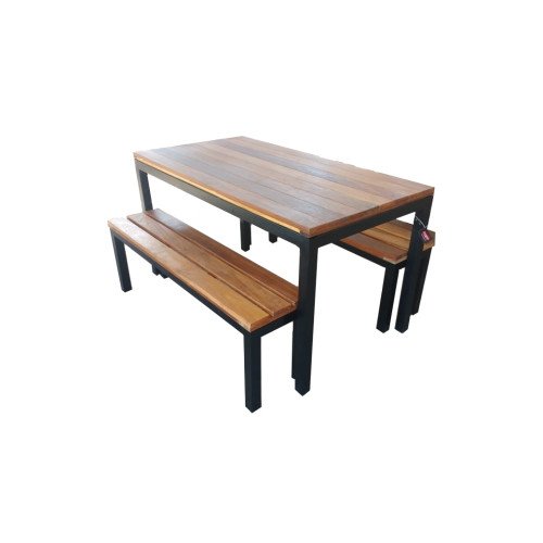 Conjunto Mesa com Dois Bancos sem Encosto de Ferro com Madeira Ramos de Azevedo - 5415