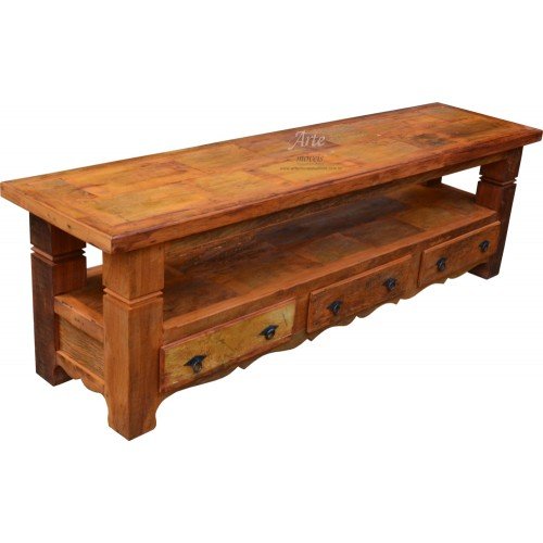 Rack 2,00 x 0,50 Rústico Mineiro 3 Gavetas em Peroba Rosa - 4599