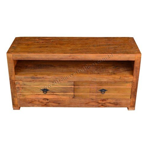 Rack 1,16 x 0,39 Rústico 2 Gavetas Entalhado em Peroba Rosa - 2161