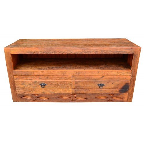 Rack 1,20 x 0,40 Rústico 2 Gavetas Entalhado em Peroba Rosa - 2249
