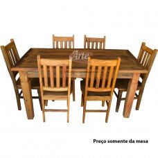 Conjunto Mesa 1,60 x 0,80 Retangular Rústica com 6 cadeiras Alemã em Peroba Rosa - 4718