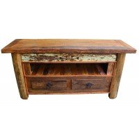 Rack Tora 1,60 x 0,50 Rústico 2 Gavetas Entalhado em Peroba Rosa - 2397