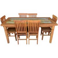 Conjunto Mesa Com Tinta 1,80 x 0,80 + 6 Cadeiras Mineiras Rústicas - 4518