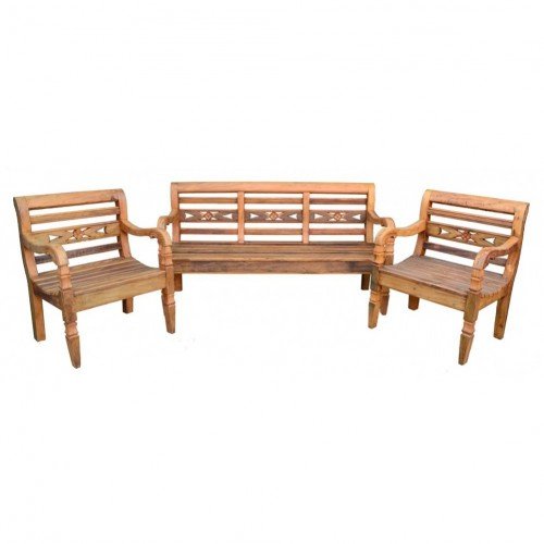 Conjunto Banco + Poltronas Bali em Peroba Rosa - 4379 