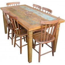 Conjunto Mesa 1,60 x 0,80 Com Tinta + 6 Cadeiras modelo "Country" - 4290