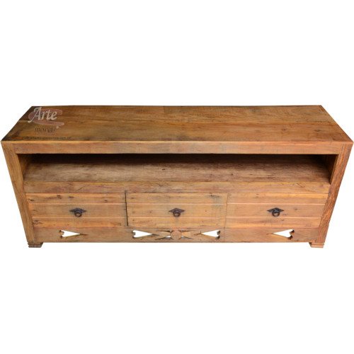 Rack 1,50 x 0,40 Rústico 3 Gavetas Entalhado em Peroba Rosa - 3295